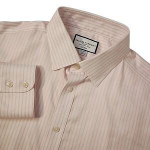 Charles Tyrwhitt‎ Shirt Mens 17.5 35 Pink White Striped Classic Fit Dress Cotton
